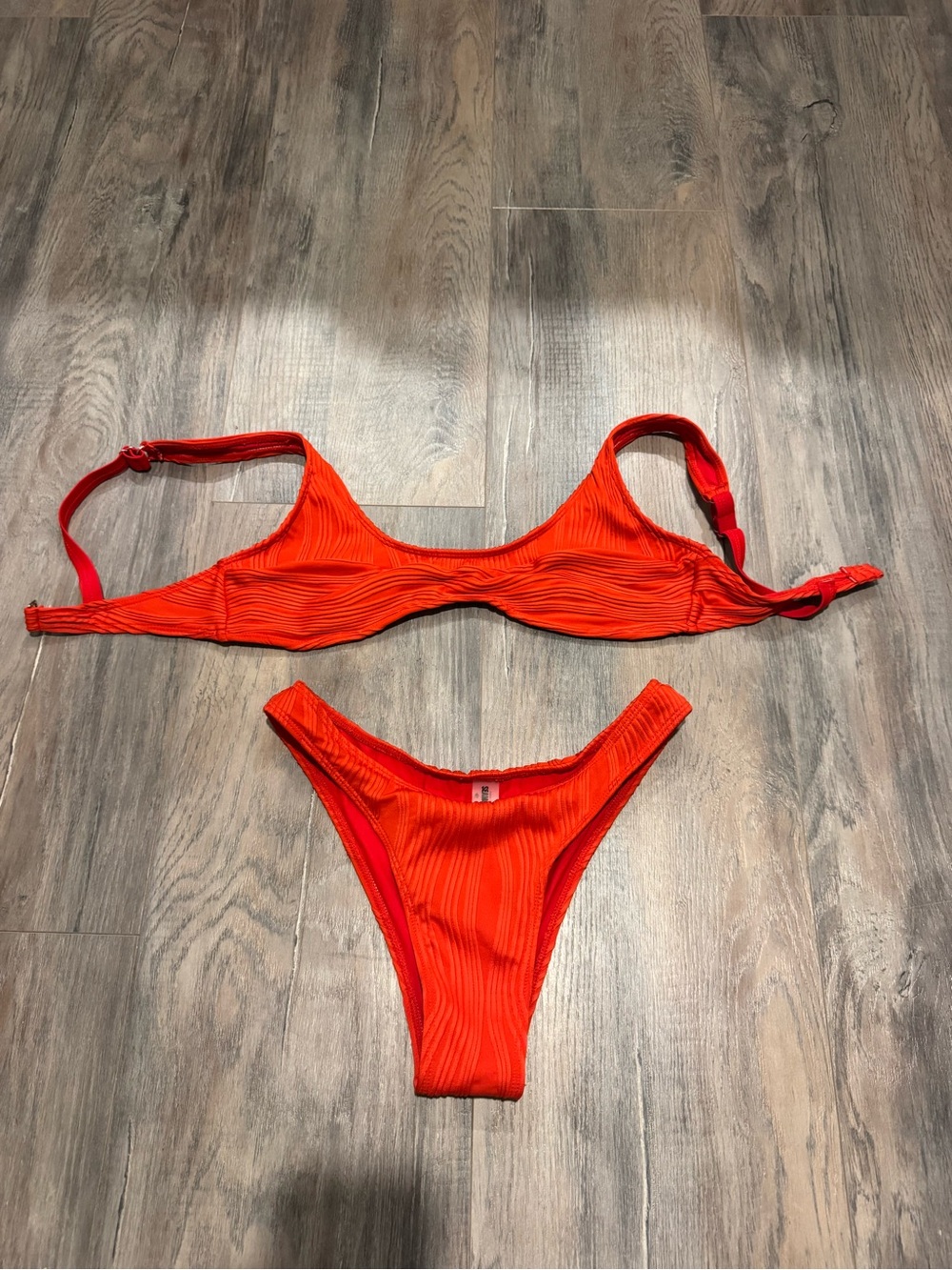 Seafolly Bright Orange Ribbed Bikini Set - Scoop Top & High-Cut Bottoms